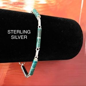 STERLING SILVER 925 BRACELET GENUINE REAL GREEN CHRYSOCOLLA WOMANS LINE